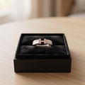 Silvme rose gold geometric white stone silver ring for women worn layered with slim silver stacking rings on the hand