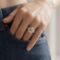Comfort-fit 925 sterling silver two-tone bypass baguette ring for women in Indian ring sizes