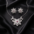 Sparkling Cubic Zirconia 925 sterling silver pendant necklace and stud earrings jewellery set with cubic zirconia by Silvme â€” full necklace and earrings view