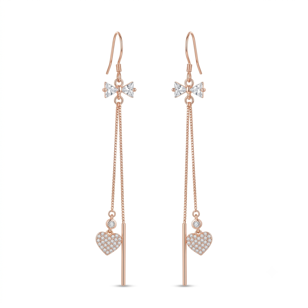 Rose-Gold-Tone Cross and Heart Drop Earrings, front product view