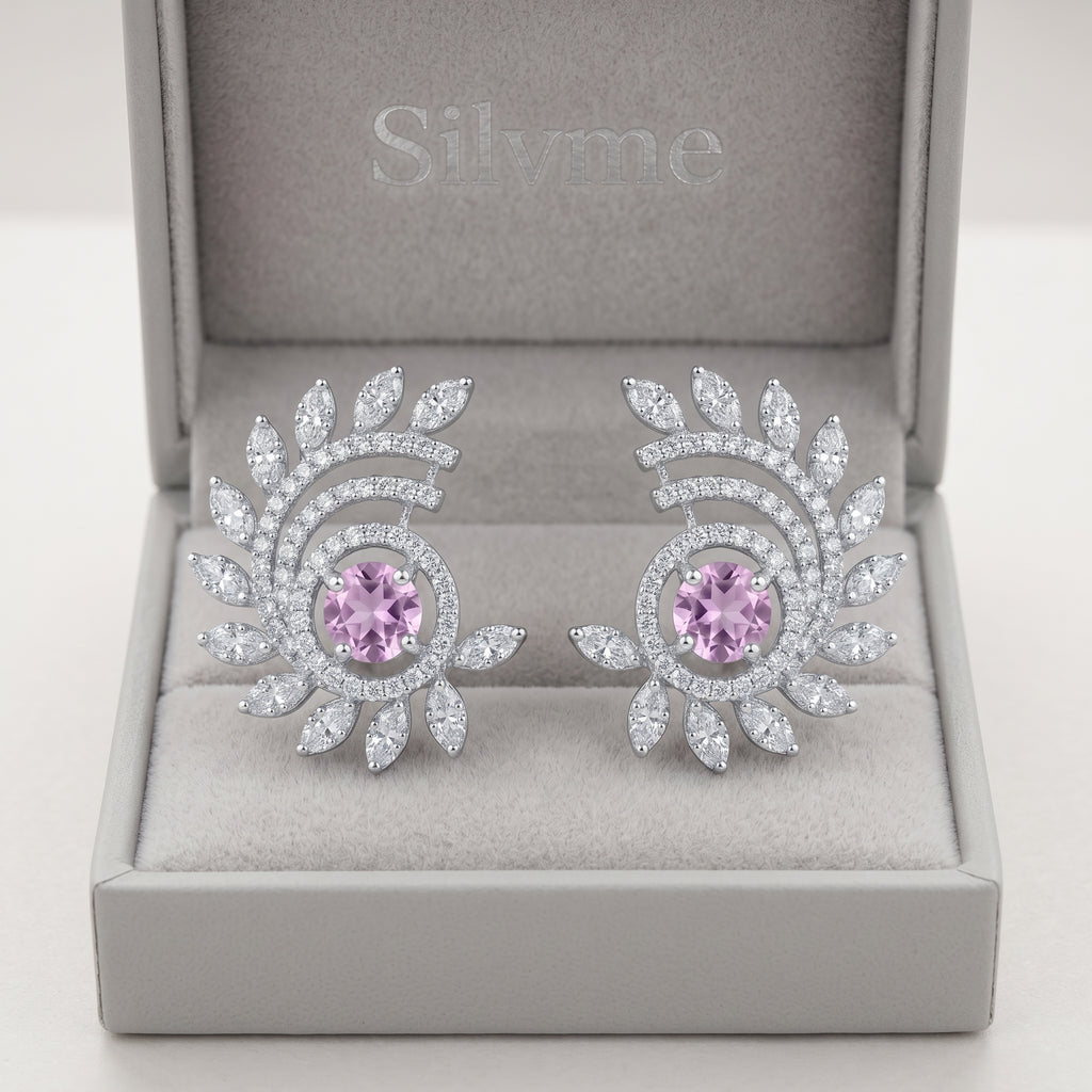 Silvme Pure 925 Sterling Silver Rose Gold CZ Bar Huggie Hoop Earrings — View 7