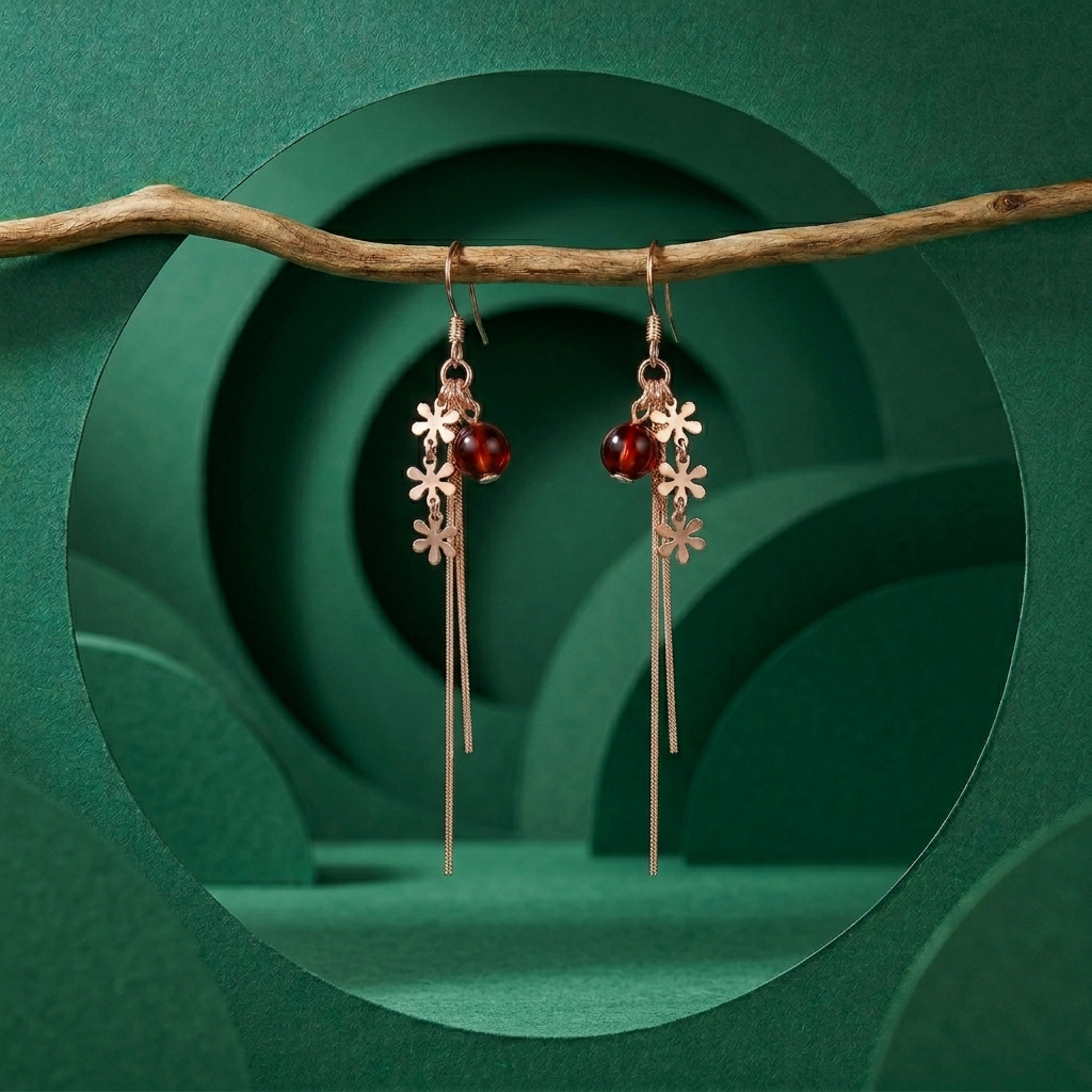 Daisy Cluster Amber-Tone Drop Earrings, additional product view 9