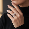 925 silver two-tone floral halo statement ring for women - birthday and anniversary gift for wife, girlfriend or sister