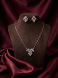 Silvme pure 925 sterling silver pink drop cluster pendant necklace and stud earrings set with pink cubic zirconia, matching earrings close-up