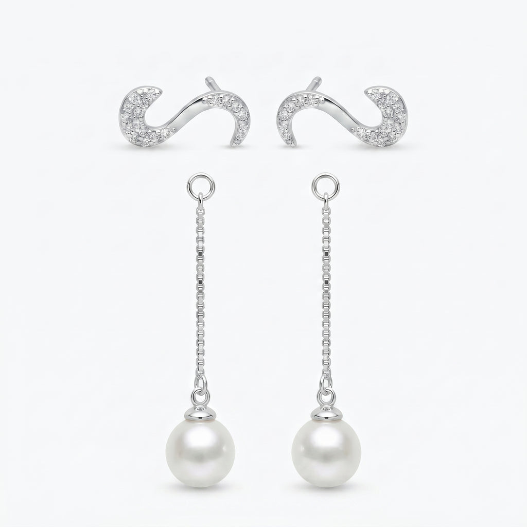 Silvme Pure 925 Sterling Silver Pearl Drop S-Hook Ear Cuff Earrings — View 6