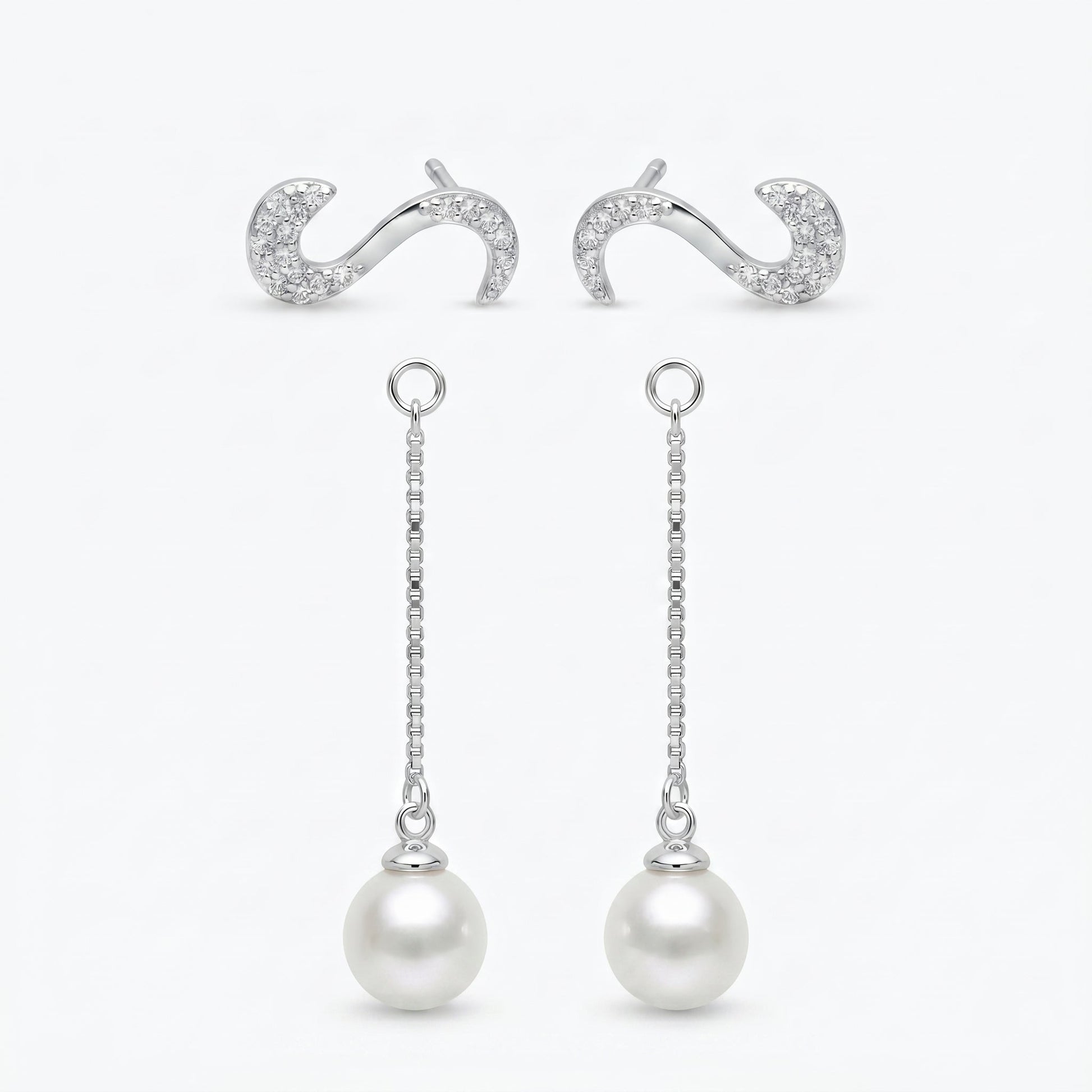 Pearl-Look Accent Drop S-Hook Ear Cuff Earrings, side and fastening view