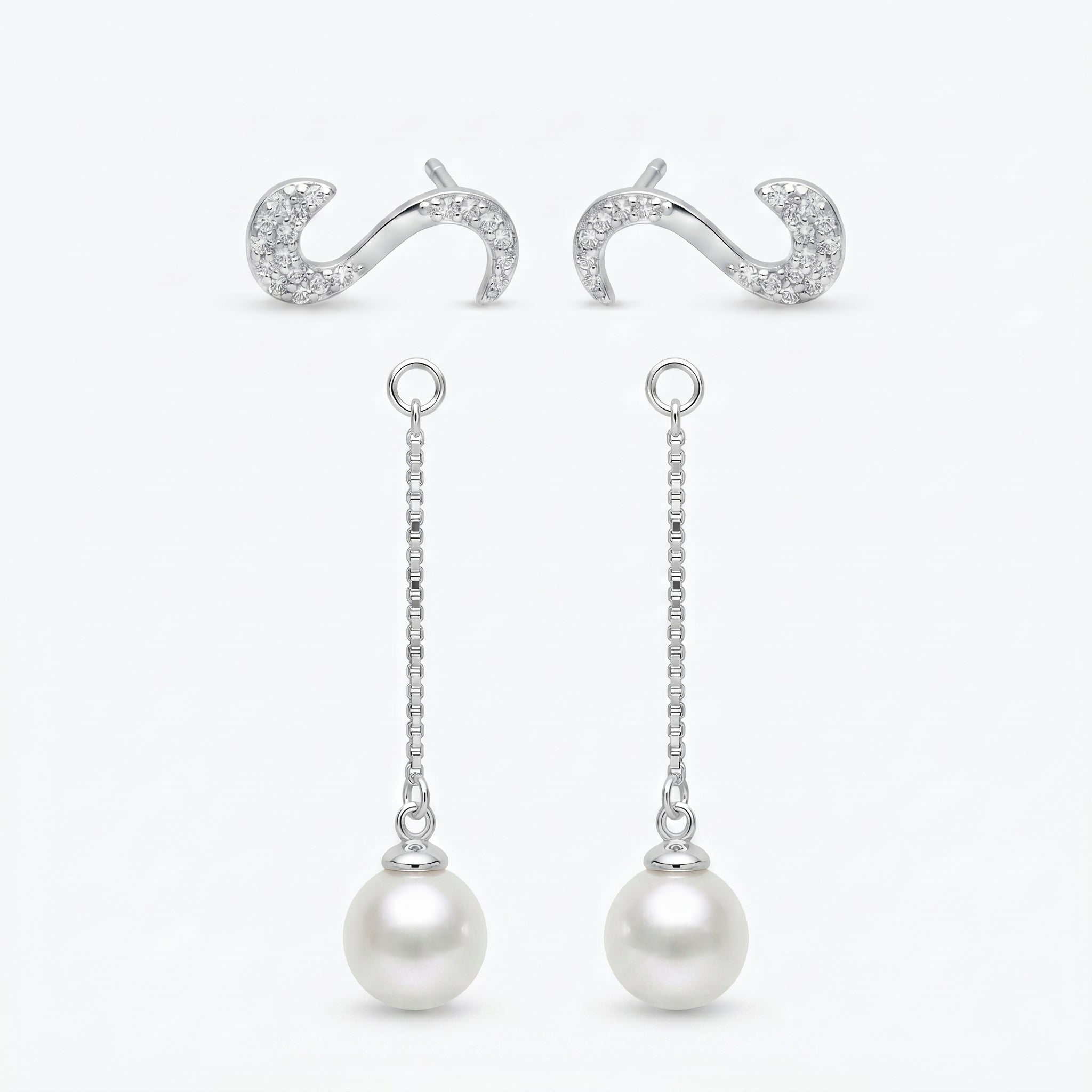 Silvme Pure 925 Sterling Silver Pearl Drop S-Hook Ear Cuff Earrings — View 6