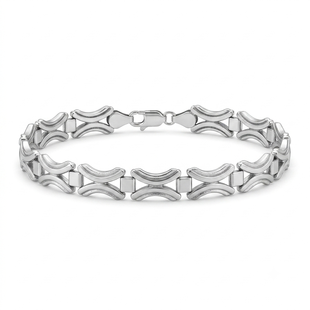 Silvme 925 sterling silver open arc link bracelet for men shaped into an oval on a white background