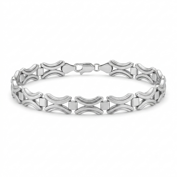 Silvme 925 sterling silver open arc link bracelet for men shaped into an oval on a white background