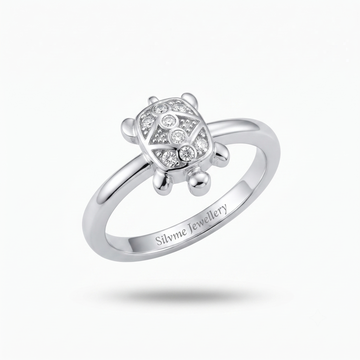 Silvme sparkling turtle 925 sterling silver ring for women with fully stone-set sparkling shell on a slim band