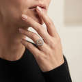 Silvme Oval Halo with cubic zirconia 925 sterling silver halo ring for women, silver-tone, birthday gift for women, karwa chauth gift, front view
