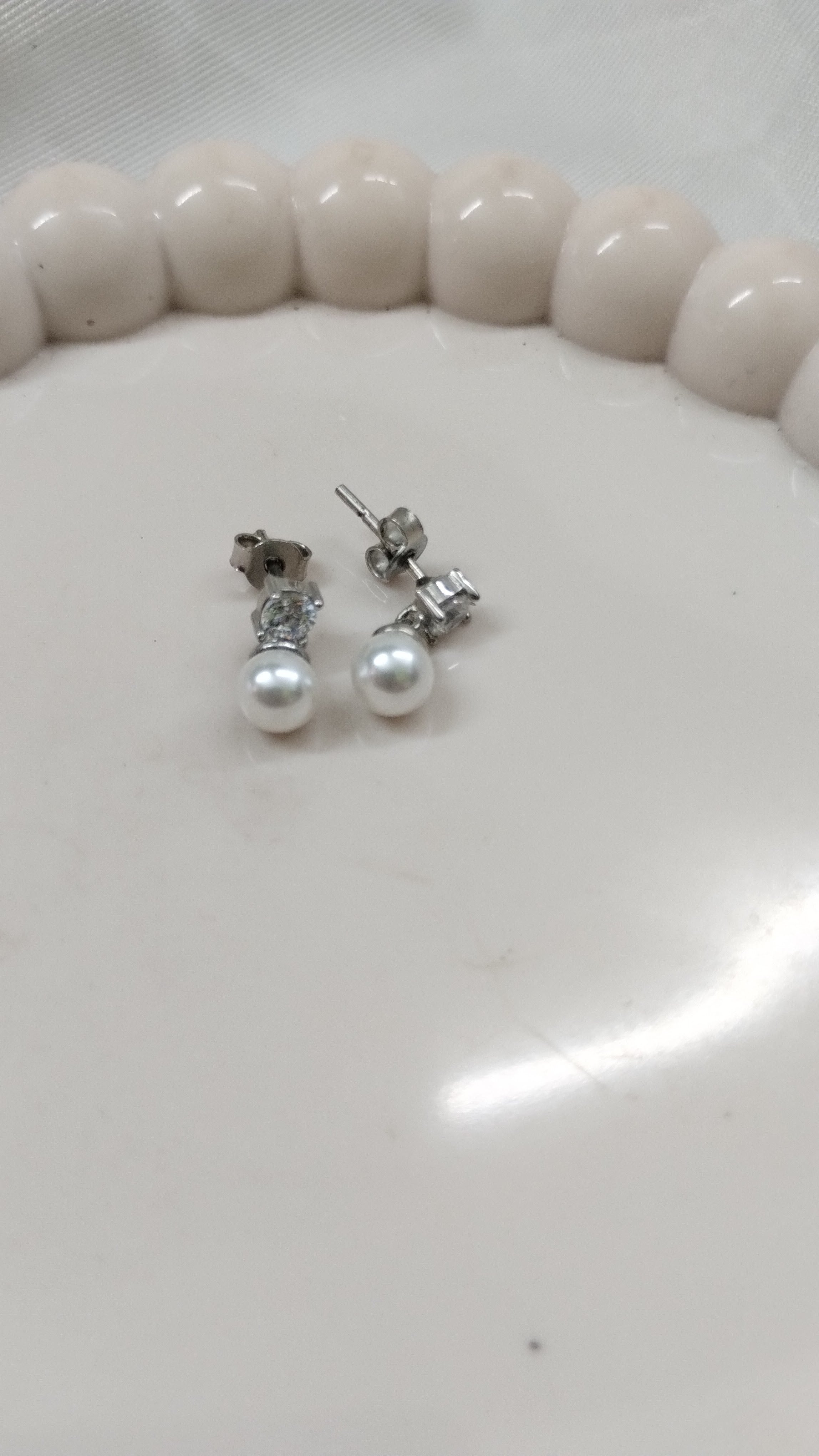 Silvme Pure 925 Sterling Silver CZ Solitaire Pearl Drop Stud Earrings — View 3