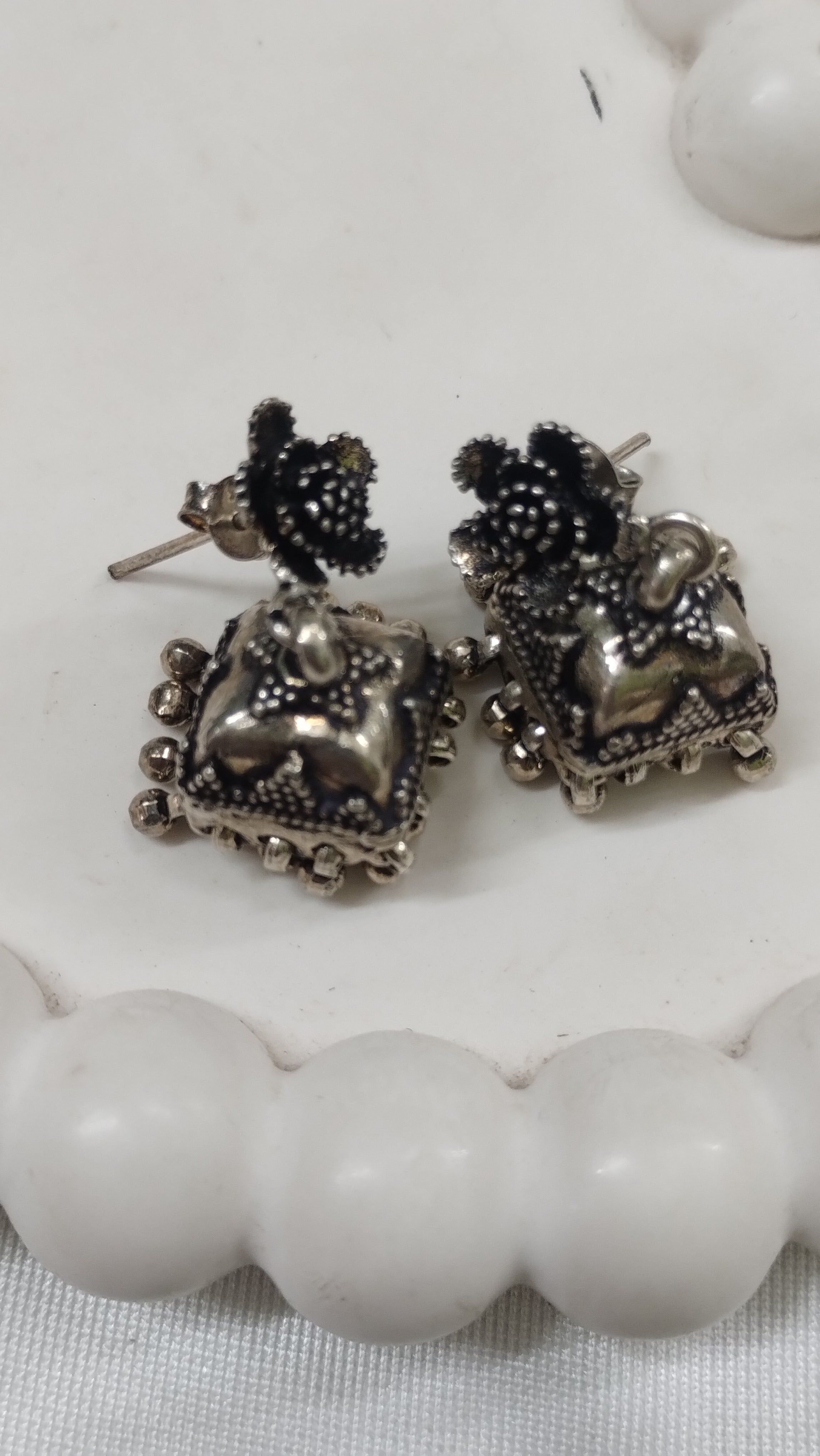 Silvme Pure 925 Sterling Silver Traditional Oxidised Jhumka Silver Earrings — View 3