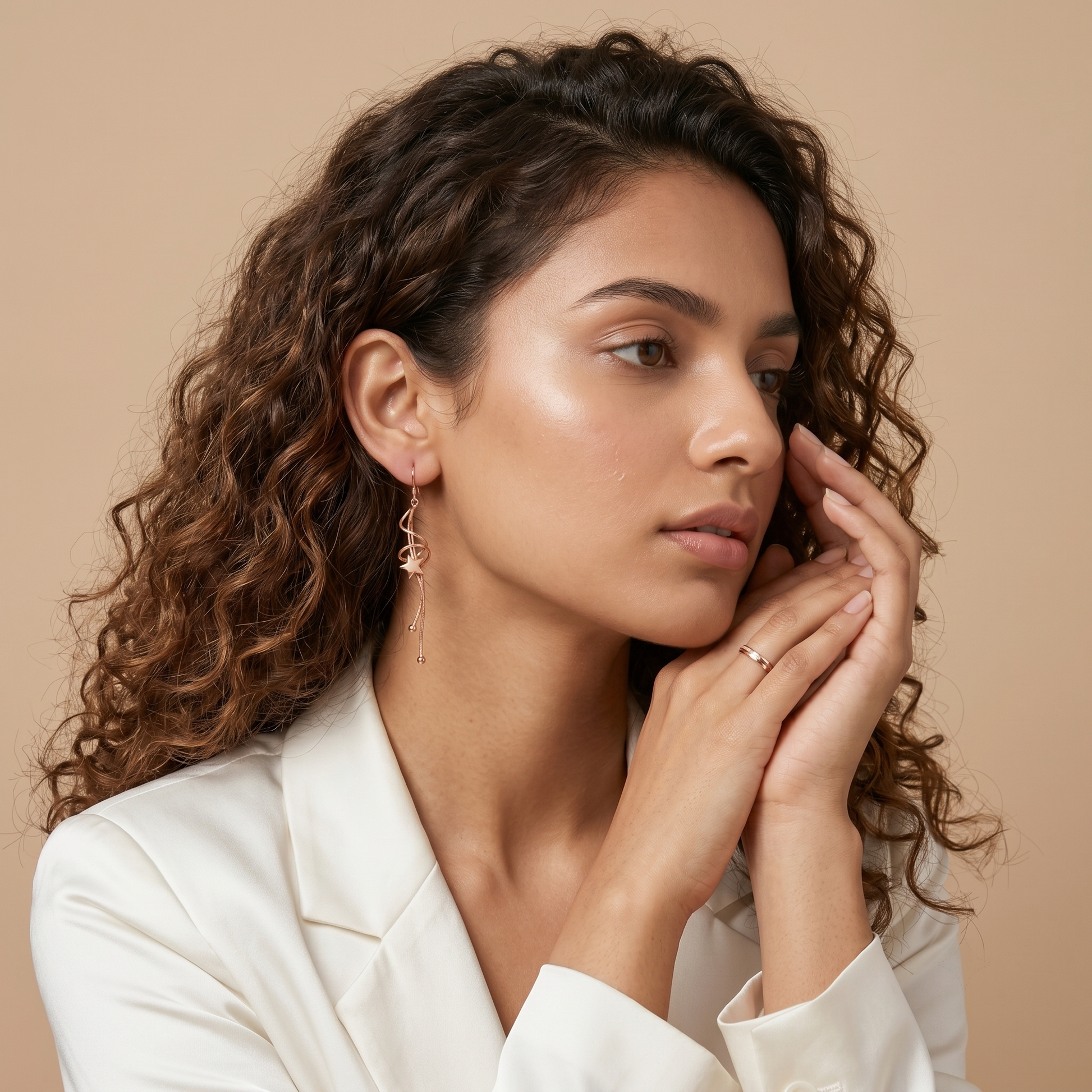 Rose Gold Floating Star Dangle Earrings, additional product view 3