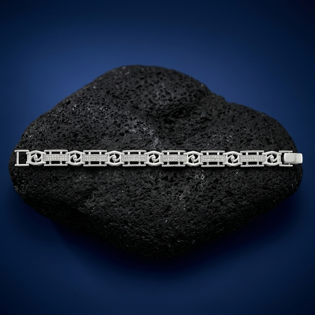 The slim textured link bracelet for men shown against a plain studio background