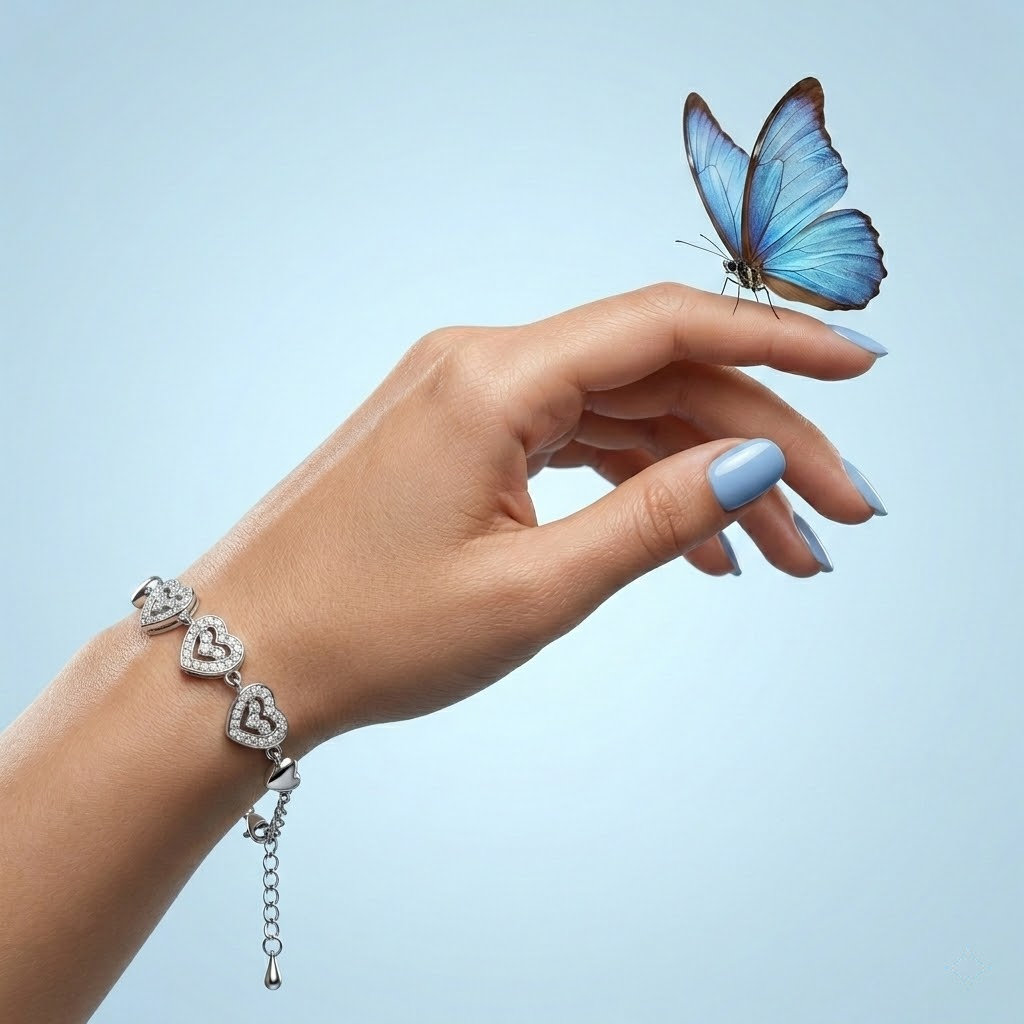 Silvme Triple Heart Pavé Charm Bracelet set with cubic zirconia, crafted in 925 sterling silver for women