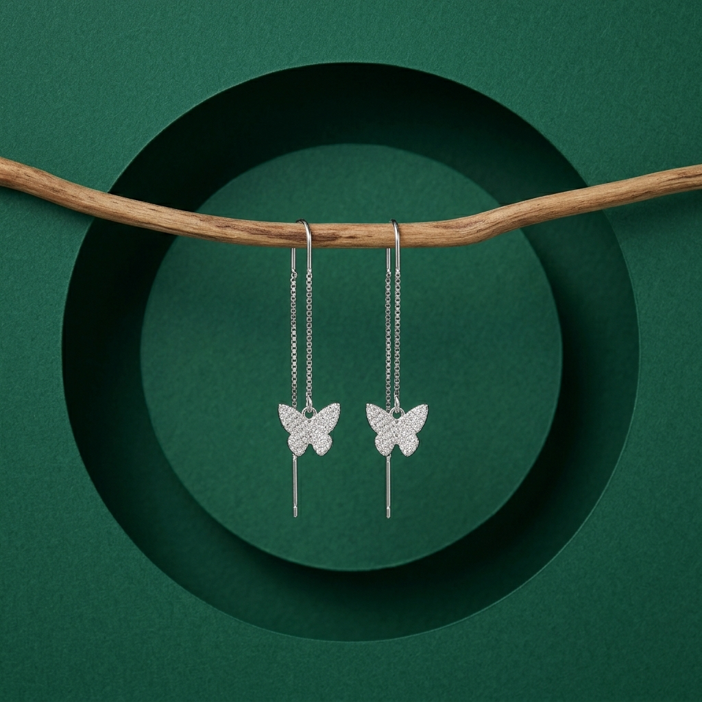 Stone-Set Butterfly Charm Threader Earrings, additional product view 8