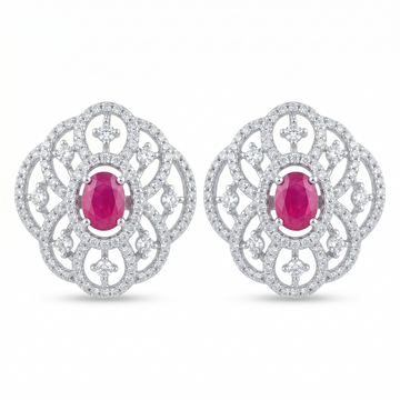 Pink Oval Filigree-Halo Stud Earrings, front product view