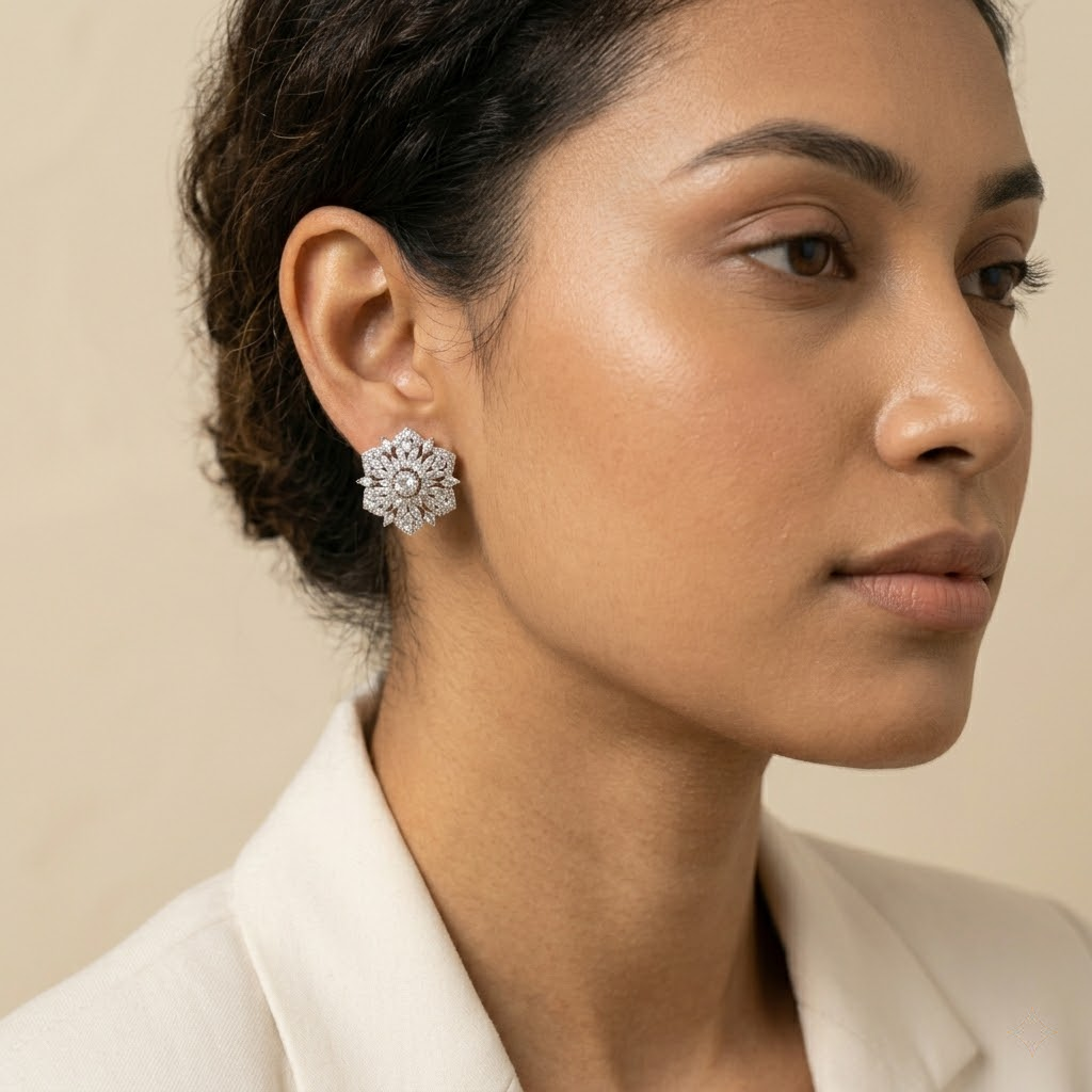 Ornate Floral Snowflake Stud Earrings, additional product view 4