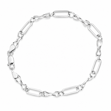 Silvme 925 sterling silver long and short link bracelet for men shaped into an oval on a white background
