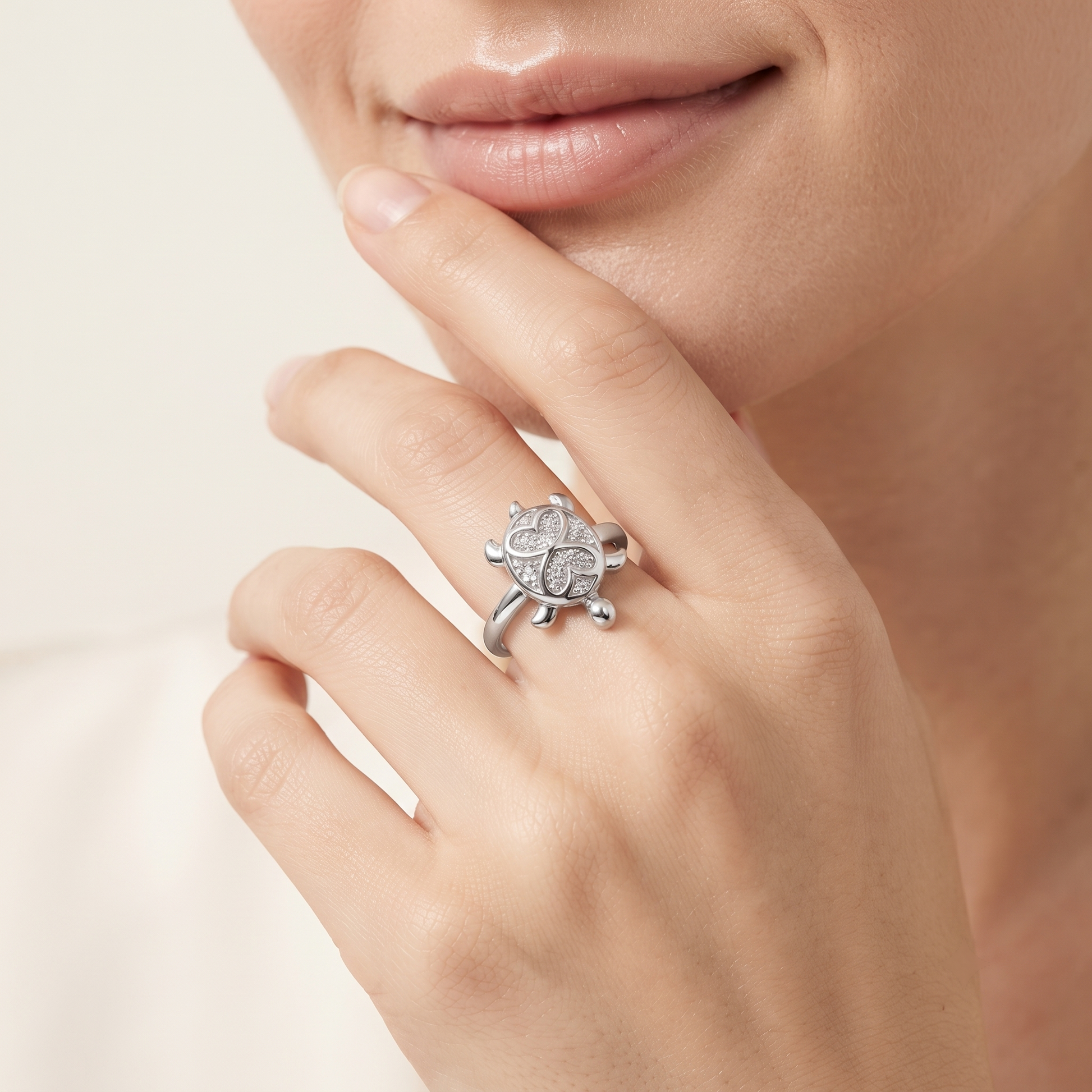 Sterling silver petal shell turtle ring for women for Diwali gifting and festive saree looks