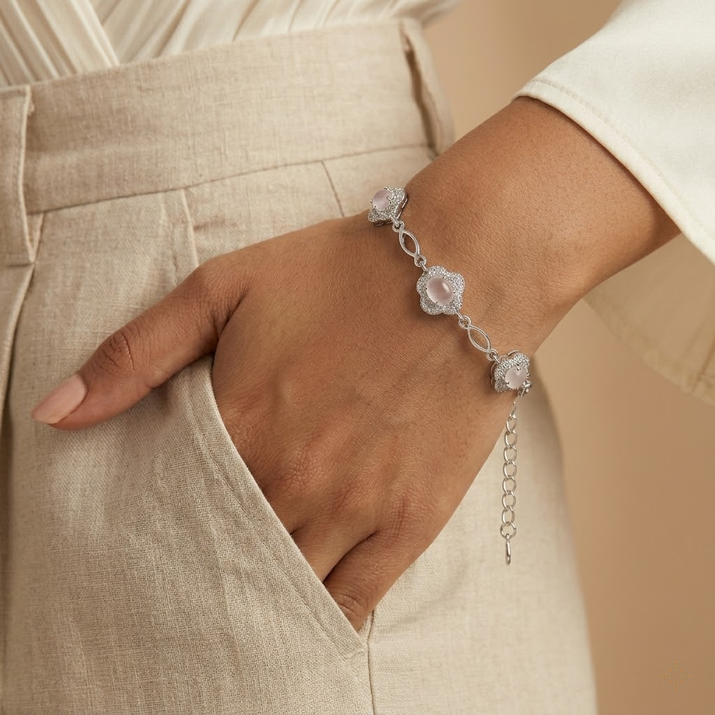 925 sterling silver Flower Motif CZ Bracelet by Silvme with cubic zirconia, an elegant accessory for her