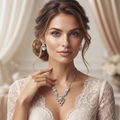 Silvme pure 925 sterling silver cubic zirconia pendant necklace and stud earrings set with cubic zirconia, matching earrings close-up