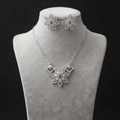Silvme pure 925 sterling silver sparkling cubic zirconia pendant necklace and stud earrings set with cubic zirconia, matching earrings close-up