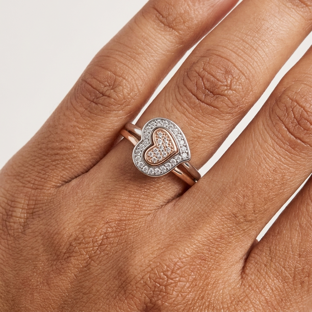 Silvme Heart 925 sterling silver heart ring for women, silver-tone, silver ring design, womens finger ring, close-up design detail