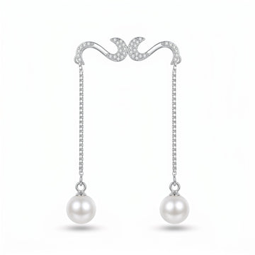Pearl-Look Accent Drop S-Hook Ear Cuff Earrings, front product view