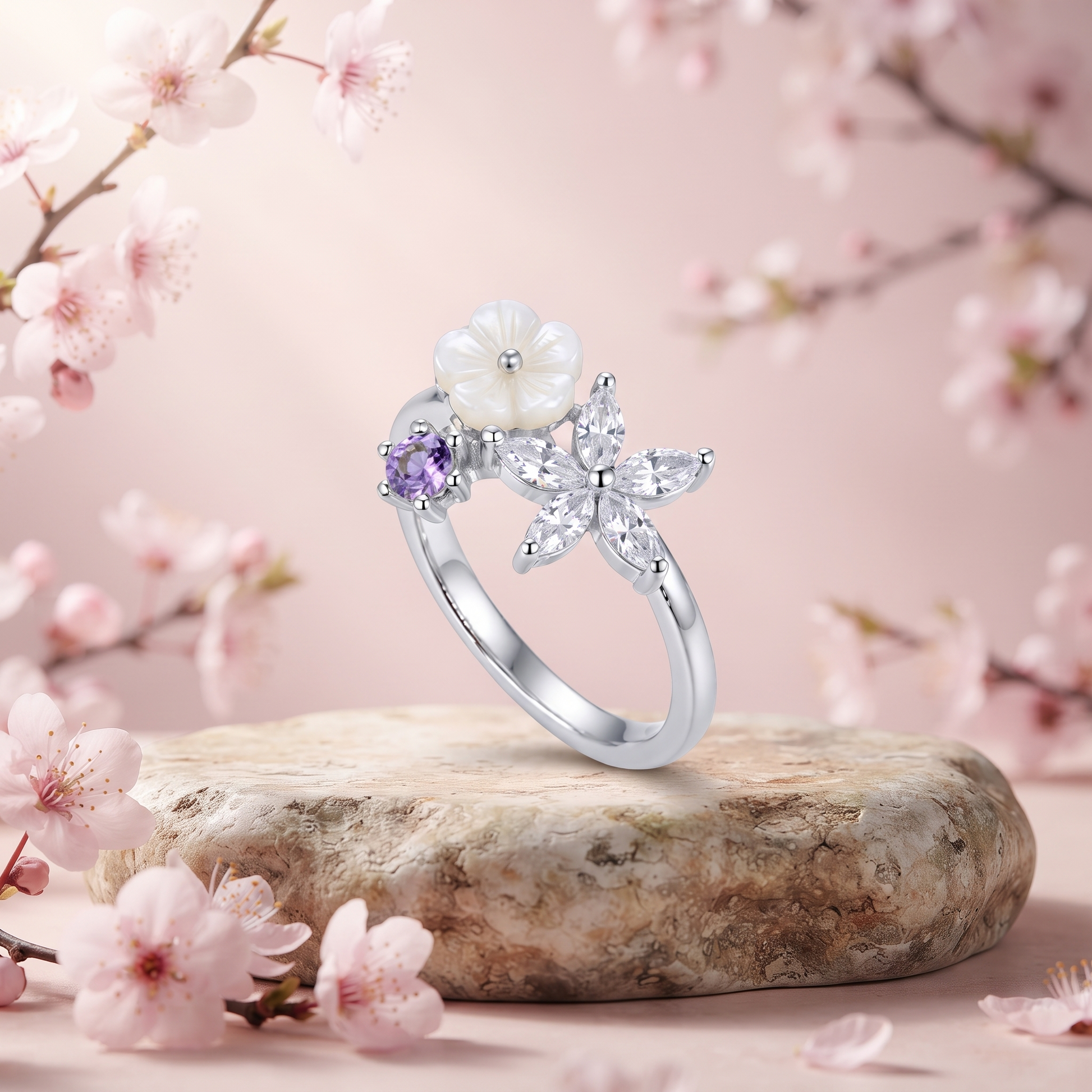 Silvme Mother's Day Gift 925 sterling silver ring for women — angled view