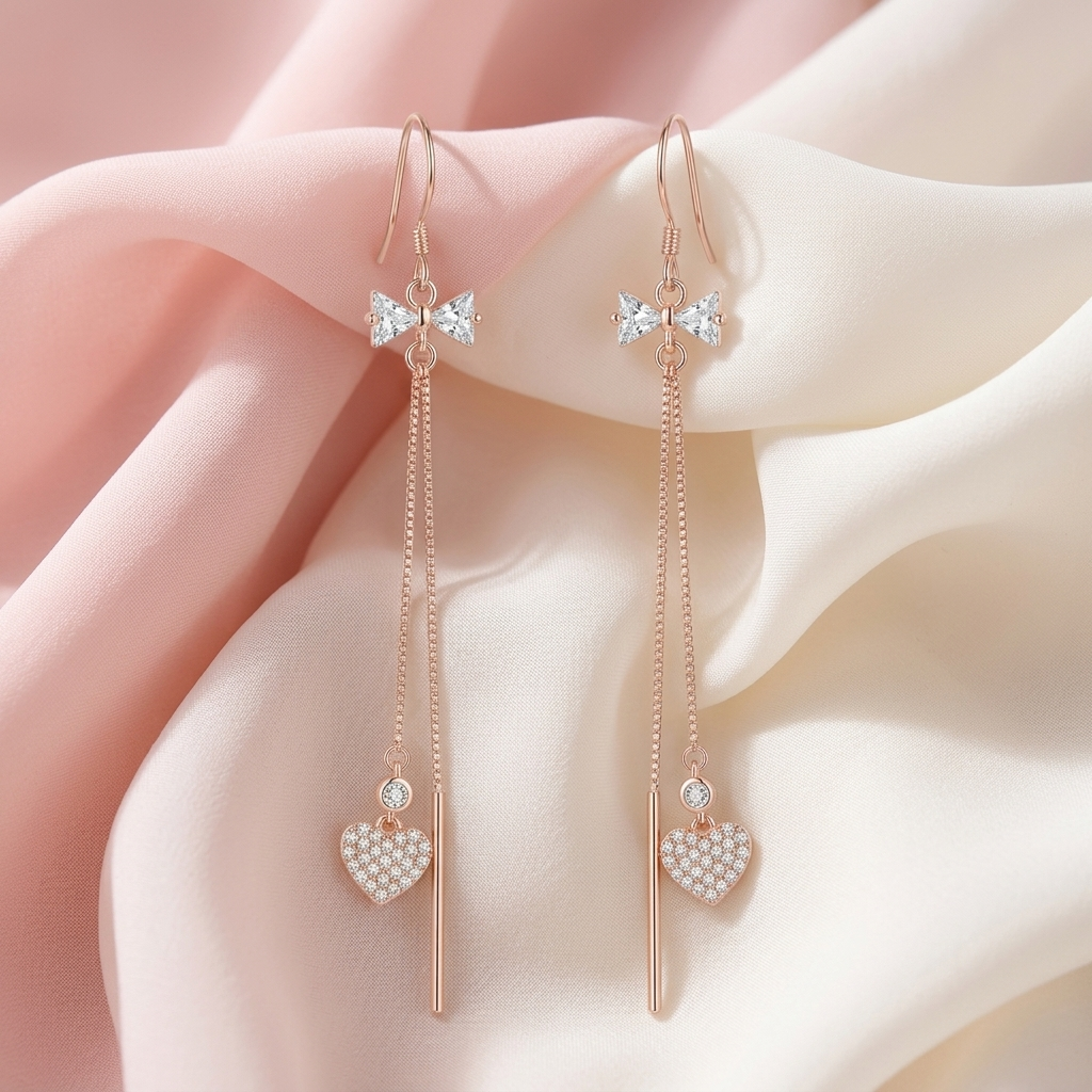Rose-Gold-Tone Cross and Heart Drop Earrings, additional product view 3
