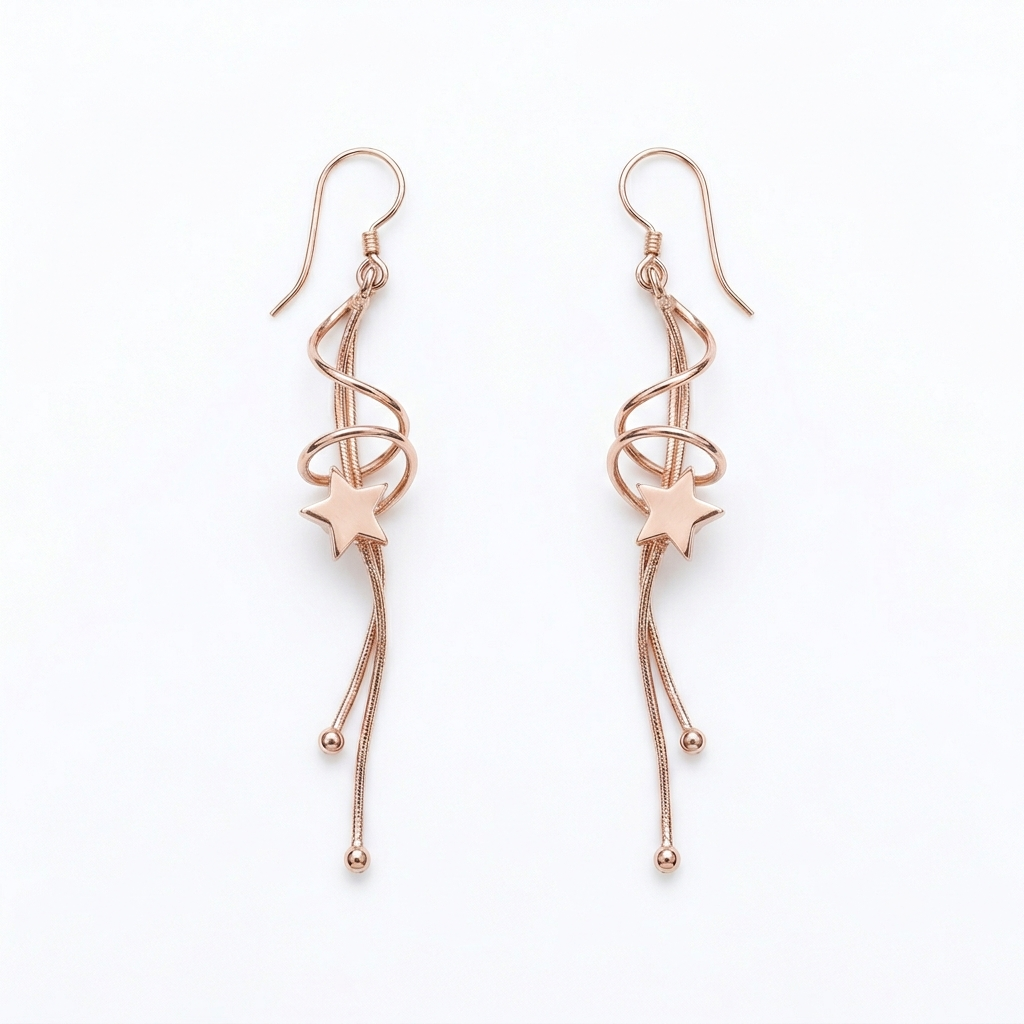 Rose Gold Floating Star Dangle Earrings, front product view