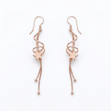 Rose Gold Floating Star Dangle Earrings, front product view