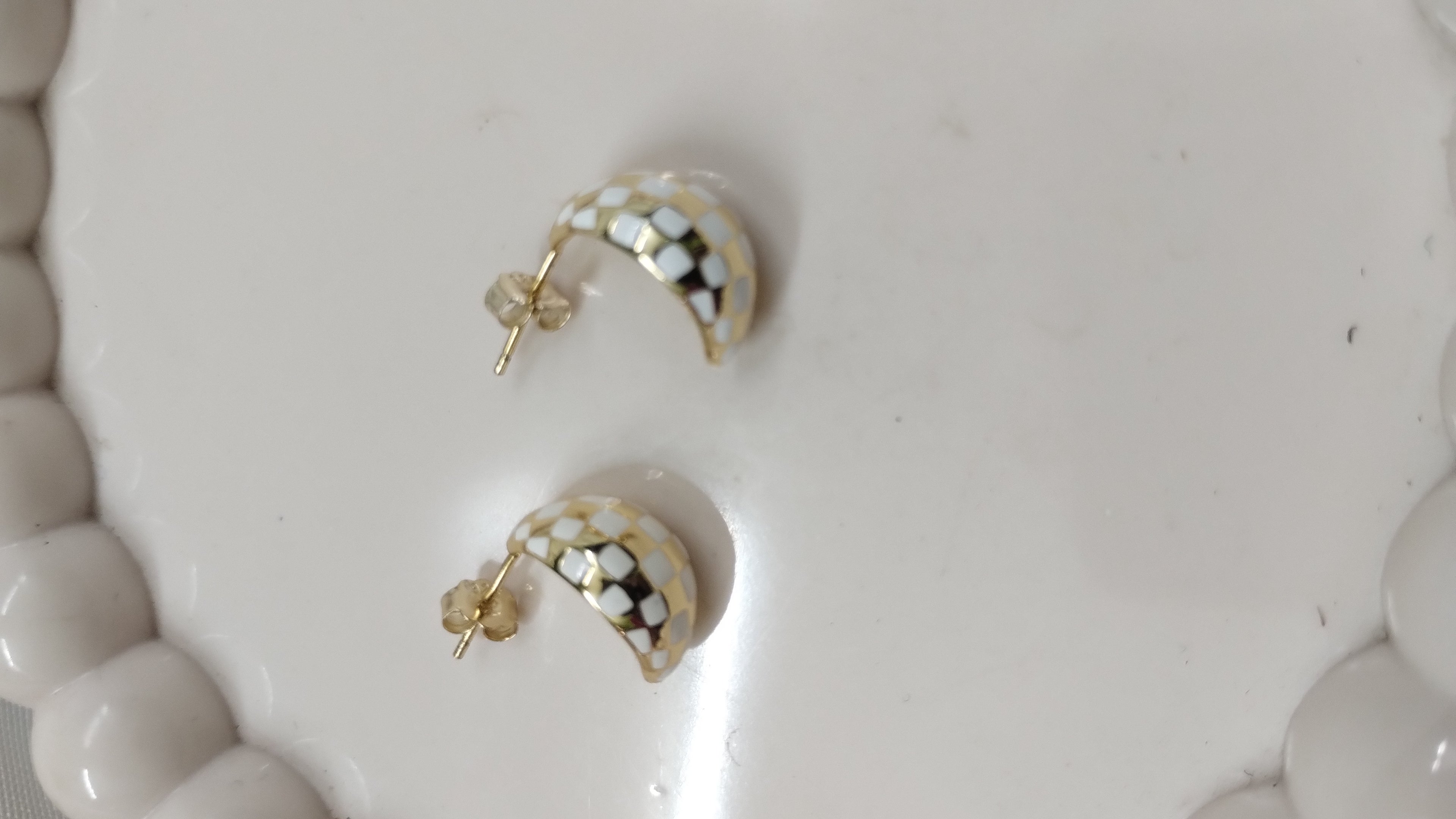 Silvme Pure 925 Sterling Silver Dome Checkerboard Enamel Drop Earrings — View 2