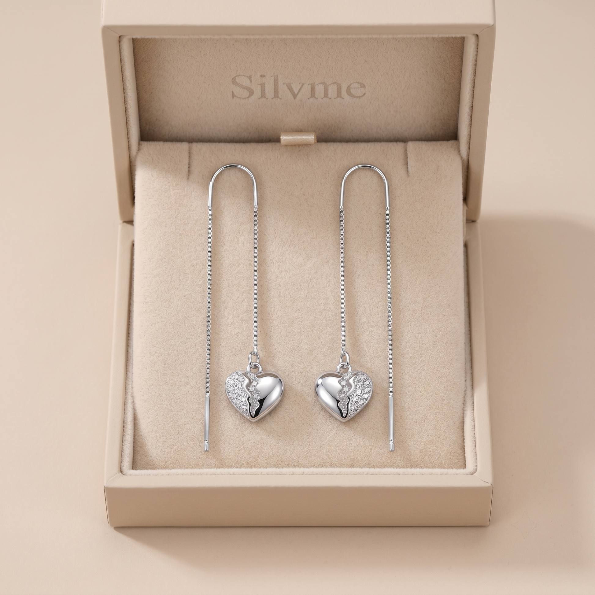 Split Heart Pave Stone-Set Threader Earrings, additional product view 8