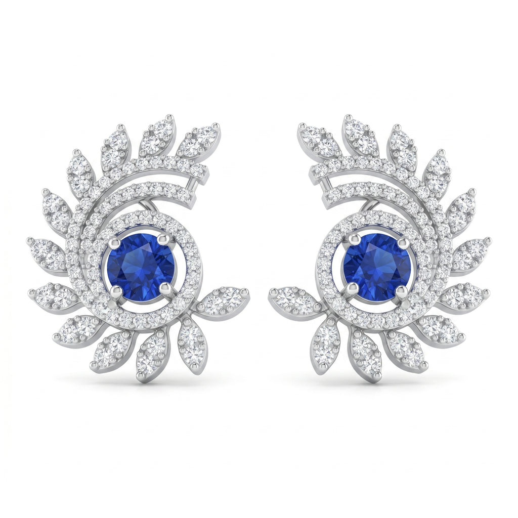 Silvme Pure 925 Sterling Silver Sapphire Halo Feather Leaf Stud Earrings — View 10