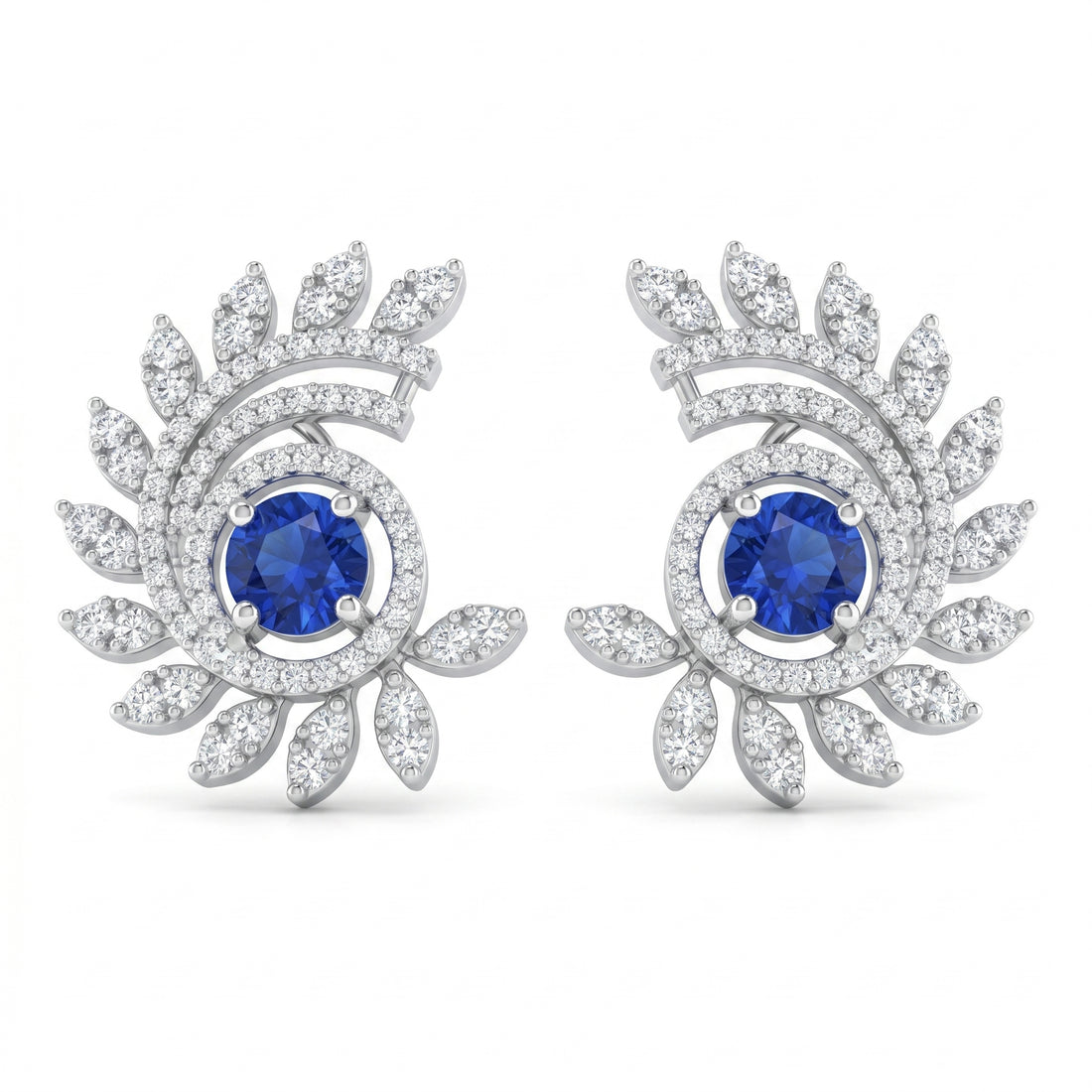 925 sterling silver Sapphire Halo Feather Leaf Stud Earrings by Silvme, an elegant accessory for her