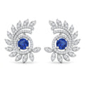 Blue Stone-Set Halo Feather-Leaf Stud Earrings, front product view