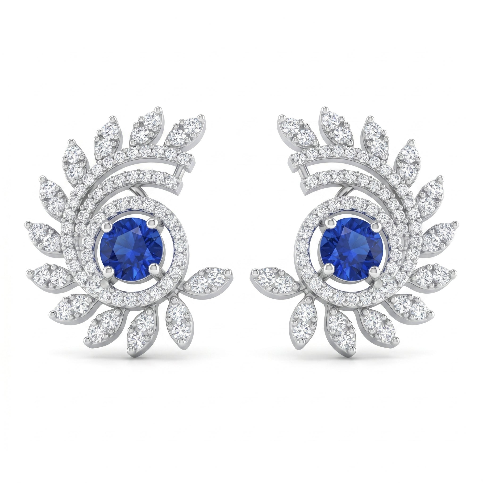 Silvme Pure 925 Sterling Silver Sapphire Halo Feather Leaf Stud Earrings — View 10