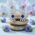 Blue Stone-Set Halo Feather-Leaf Stud Earrings, additional product view 4