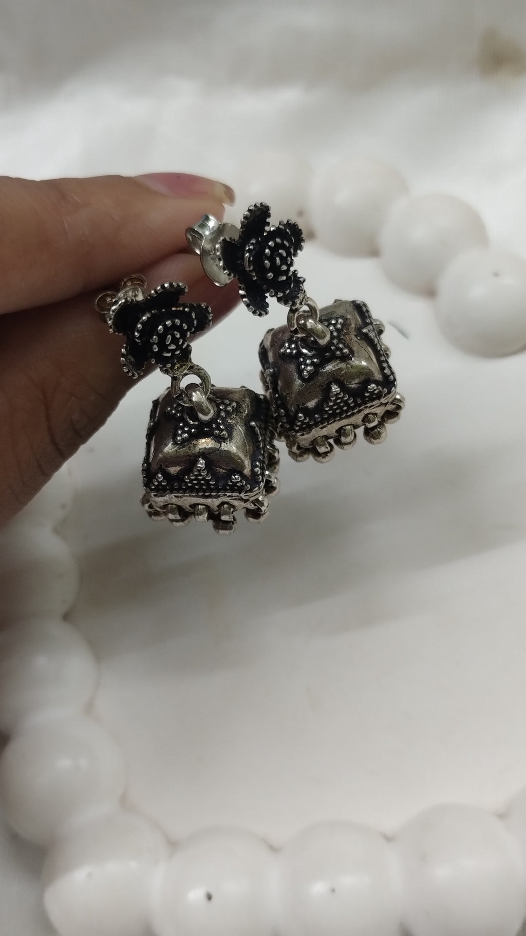 Silvme Pure 925 Sterling Silver Traditional Oxidised Jhumka Silver Earrings — View 2