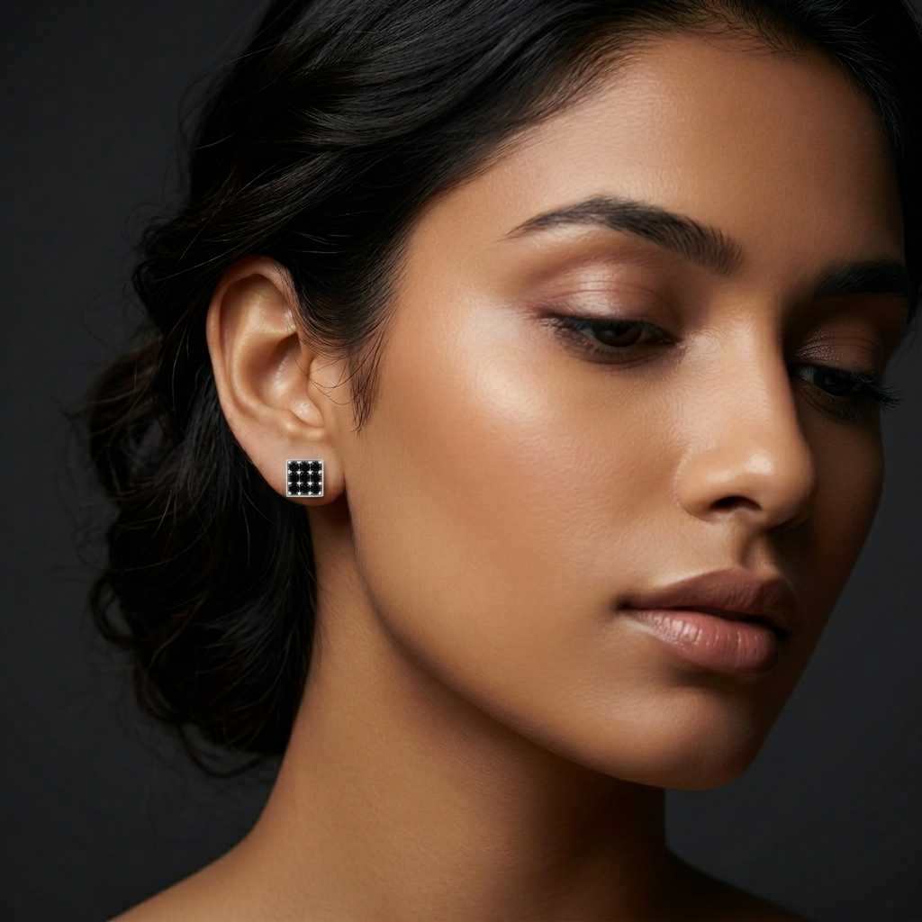 Black Square Cluster Stud Earrings, additional product view 6