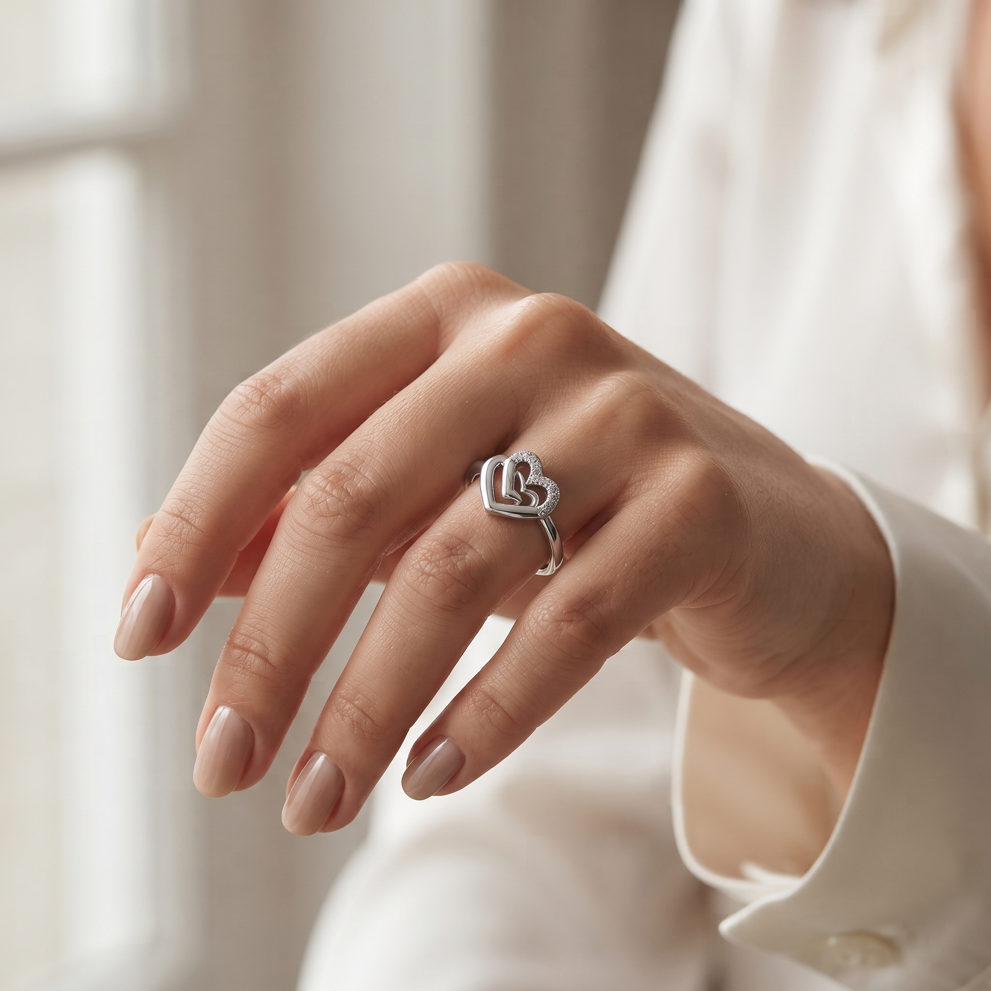 Silvme Romantic Couple 925 sterling silver ring for women — top view
