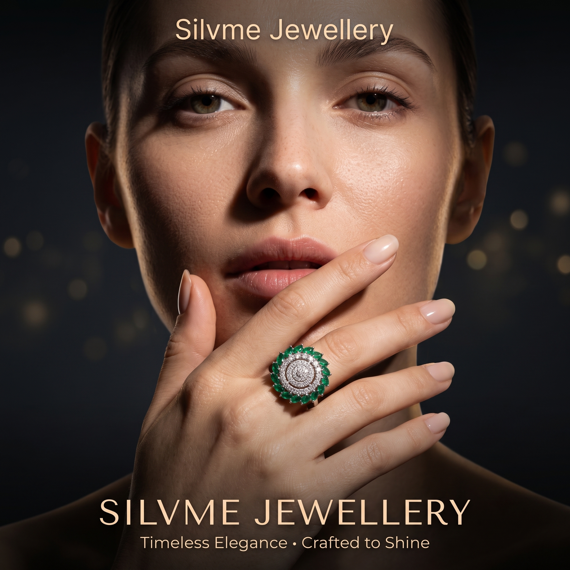 Silvme Statement Cocktail 925 sterling silver ring for women — worn on the finger