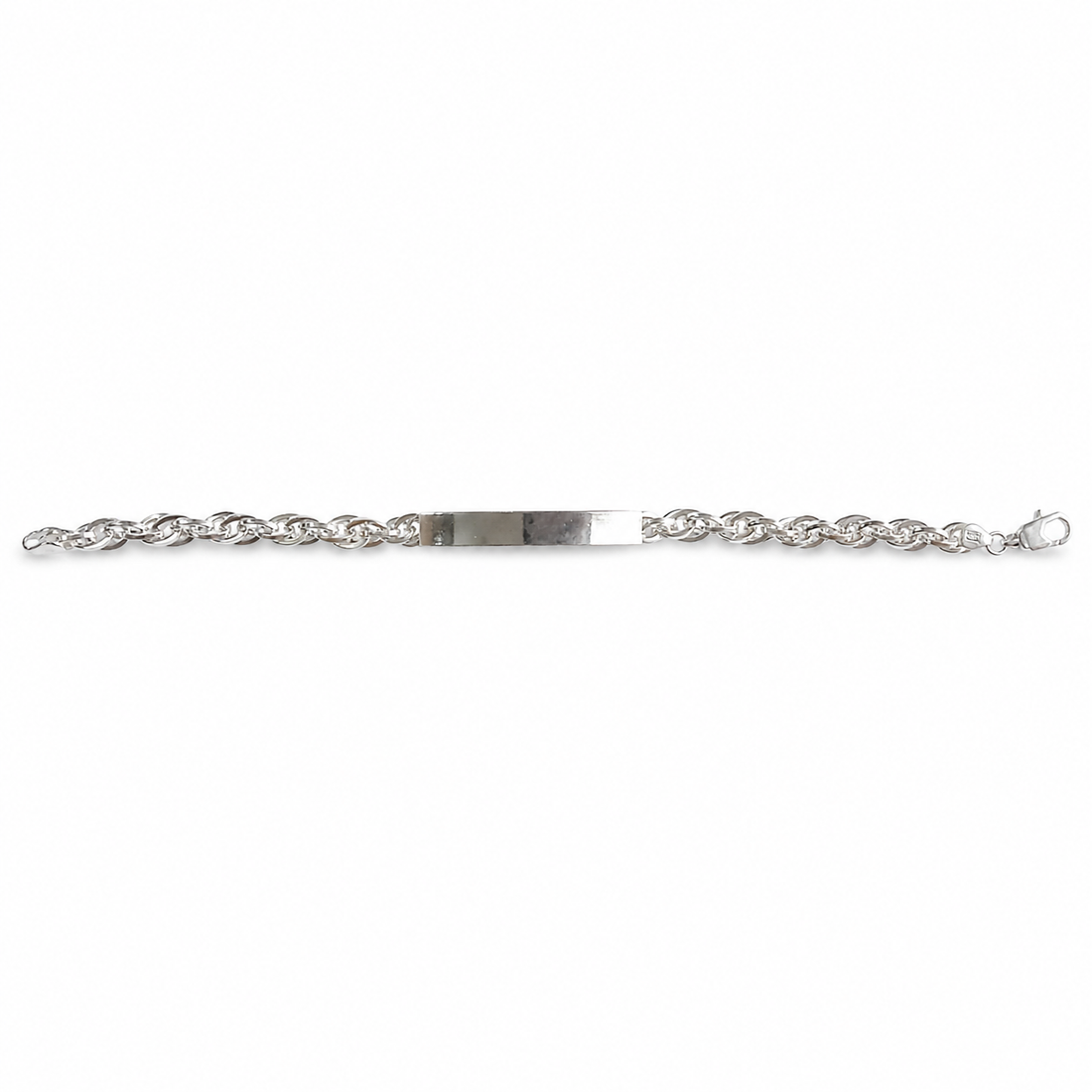 Silvme 925 sterling silver rope chain id bracelet for men laid flat on a white background