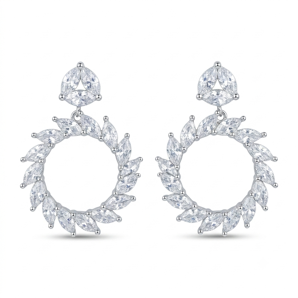Oval Stone-Set Marquise Halo Drop Earrings, front product view