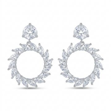 Oval Stone-Set Marquise Halo Drop Earrings, front product view