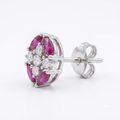 Pink Oval Floral Stone-Set Stud Earrings, alternate angle