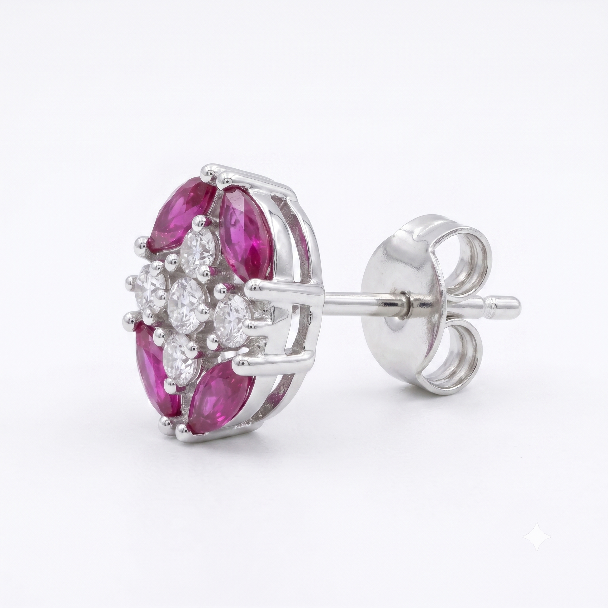 Pink Oval Floral Stone-Set Stud Earrings, alternate angle